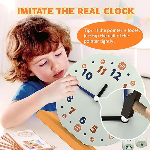 Miniatura 7 de Juego de juguetes de madera para aprender, 29 piezas, relojes de aprendizaje para niños, relojes y ayuda de enseñanza de tiempo para bolígrafo