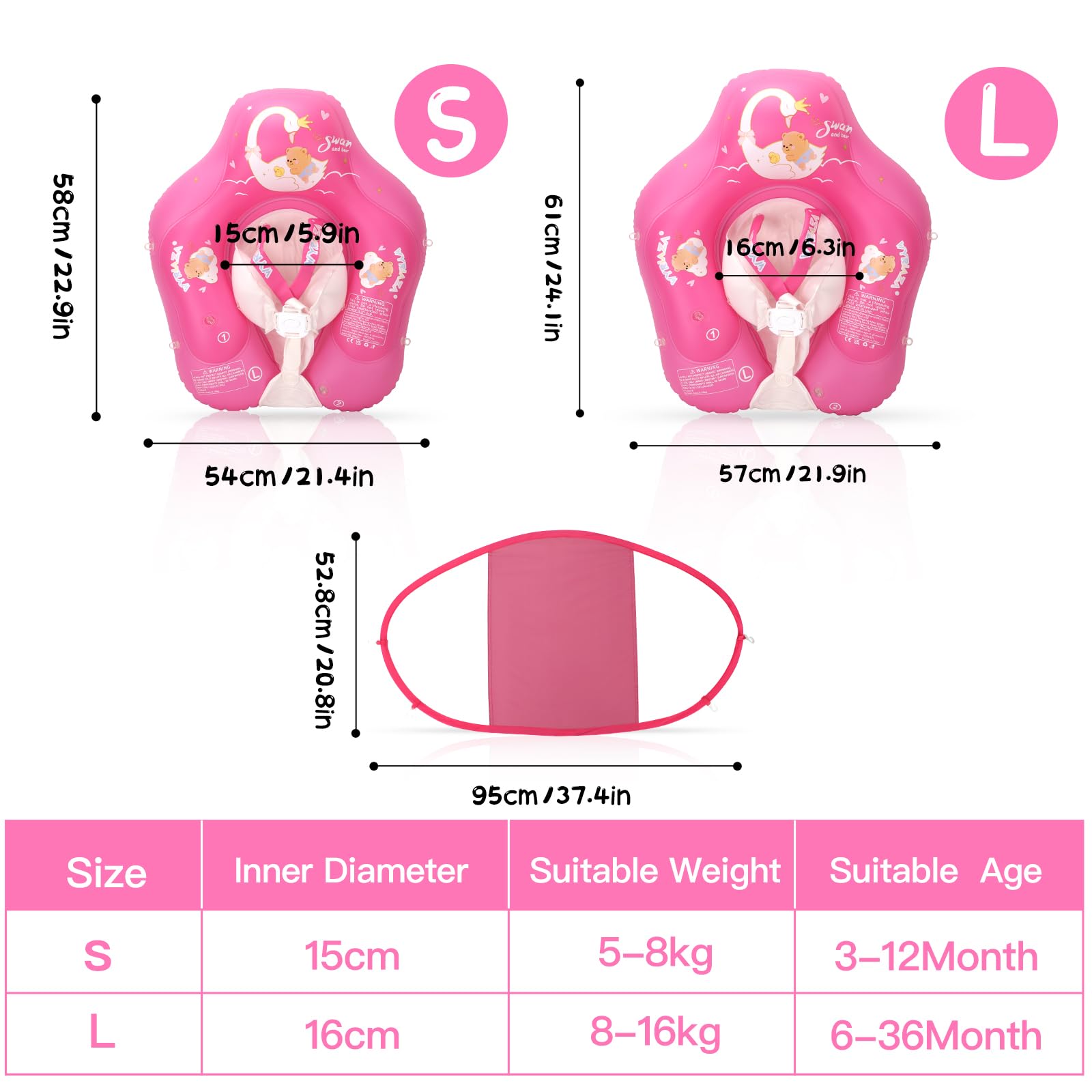 WYRIAZA Salvagente Neonato con Parasole, Salvagente Bambini 1-3 anni, Ciambella Neonato Mare, Baby Pool Float con Sedile, Doppio Airbag