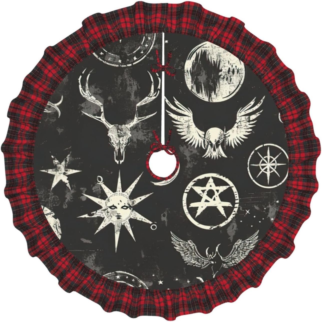 FUHSY Weihnachtsbaumrock Schwarz 116cm - Samt Mit Pailletten - Baumabdeckung Für Innen- Und Außenbereich