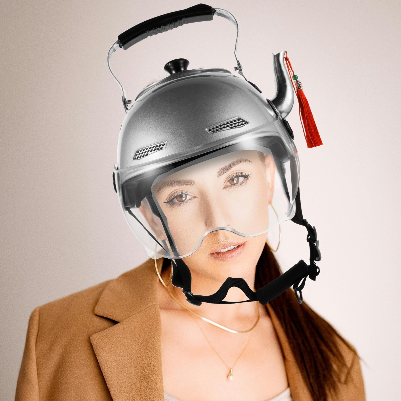 Hełm w kształcie czajnika: zabawny kapelusz w kształcie czajnika - dodatek do kostiumu cosplay na imprezę - nakrycie głowy w stylu steampunk - nowatorskie, futurystyczne czapki do przebierania
