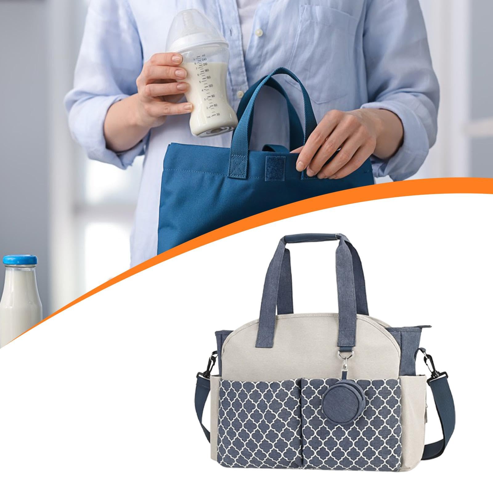 Wickeltasche für Mütter mit Schultergurt, Reißverschlusstaschen, Multifunktional, Großes Fassungsvermögen, Wasserdicht, Outdoor Organizer, Blau Weiß