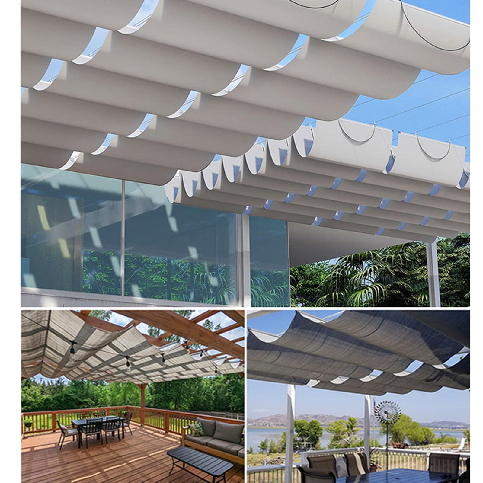 Copertura impermeabile retrattile per pergole e tende parasole per esterni, per giardini, terrazze, ponti e gazebi, sostituisci la tua tenda (dimensioni: 3,2 x 4 m (larghezza x lunghezza x lunghezza)
