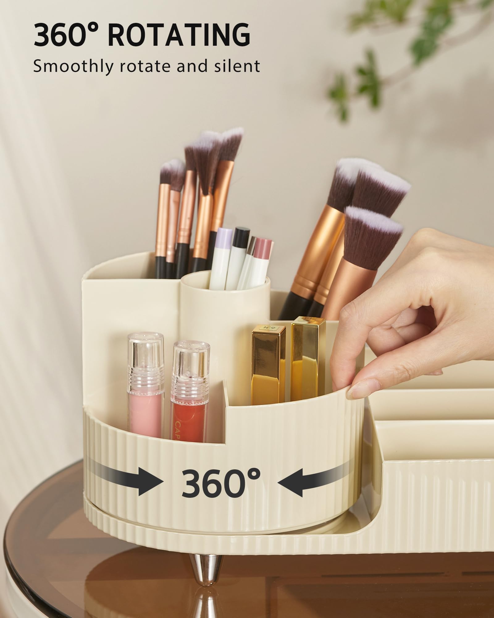 Syntus Organiseur de maquillage rotatif de grande capacité, support de rangement rotatif pour coiffeuse, soins de la peau, organisation de comptoir de salle de bain