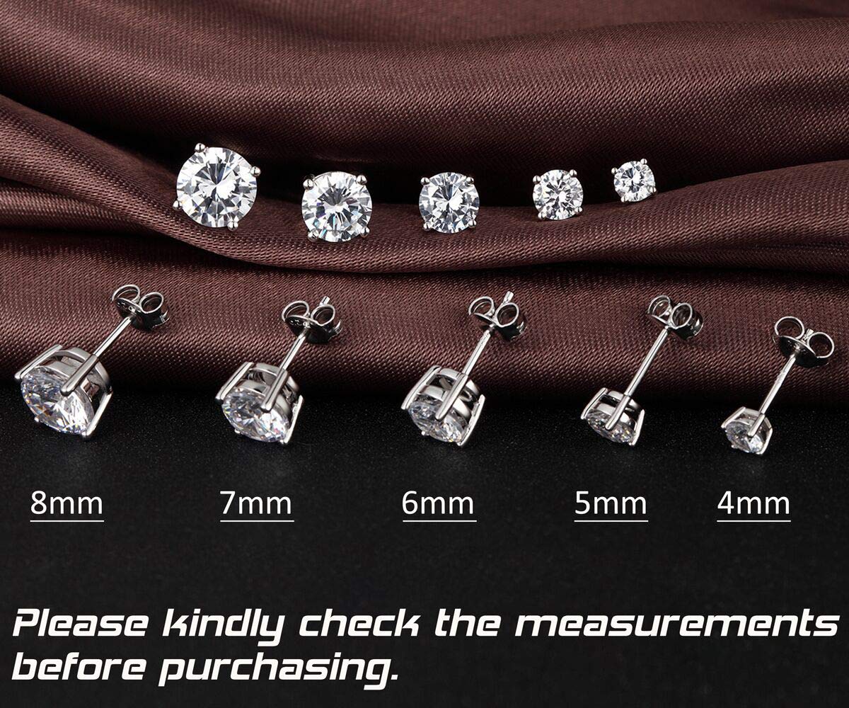 Bañado de Oro Blanco 18K - Pendientes Simulantes en Plata de Ley 925 con Brillante Circonitas Cúbicas y Diamante Swarovski para Mujer Hombre Tamaños 4-8mm