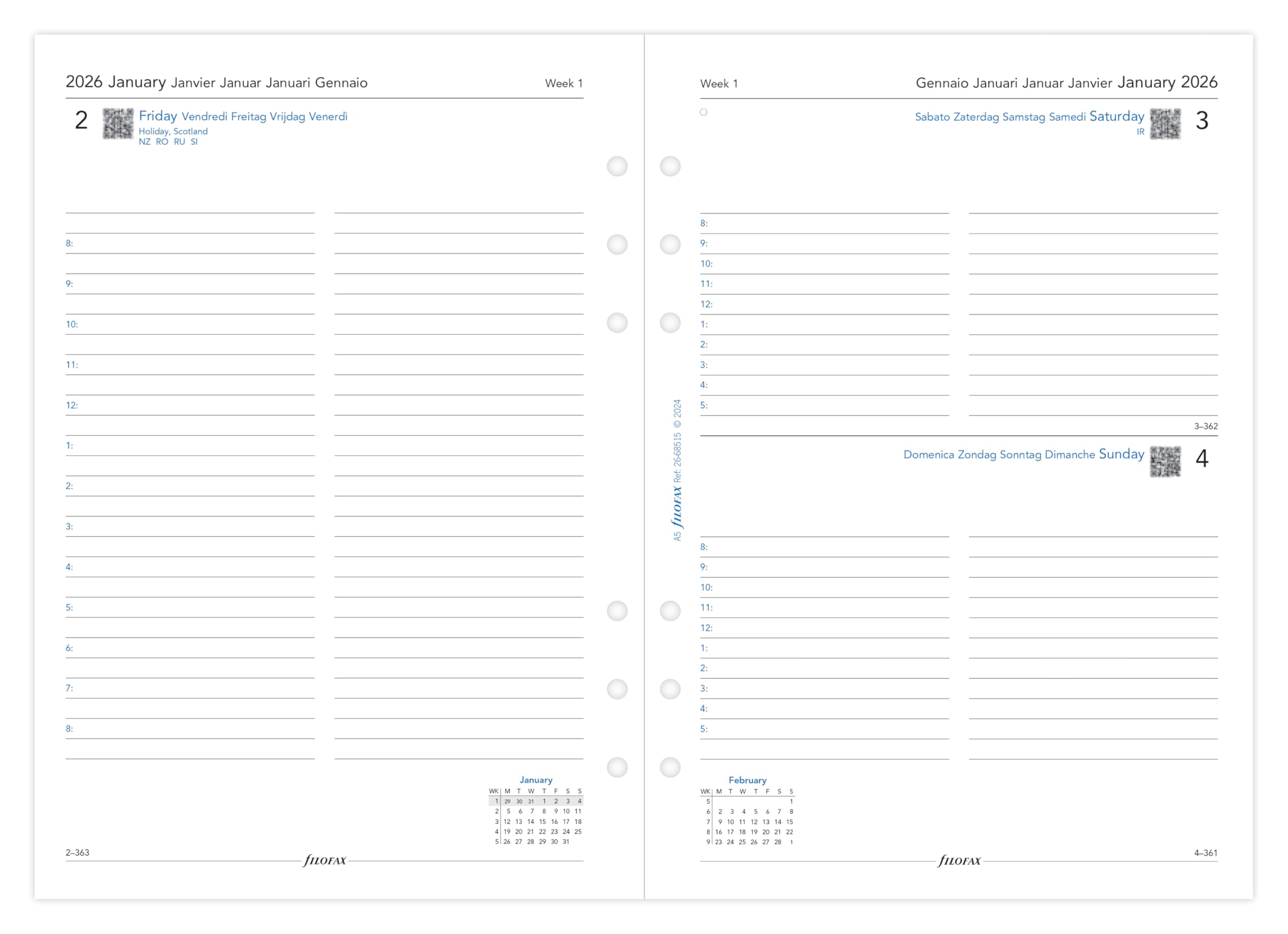 Filofax A5 day per page 5 language appointments 2026 diary 26-68515, White - Image 2