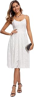 Atnlewhi Womens Spaghetti Strap V Neck Sleeveless Evening A Line Dresses Cocktail Formal Wedding Guest Lace Dress