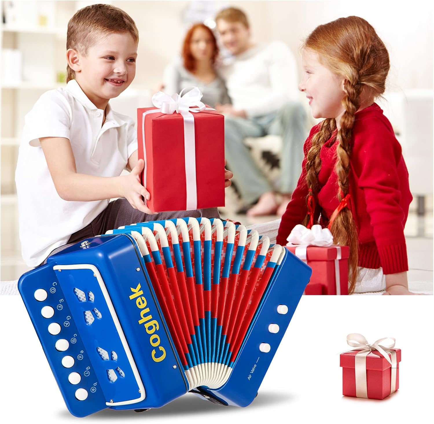 Blue Mini Accordion For Kids 10-Key Button Compact Accordion Durable Musical Toy For Beginners