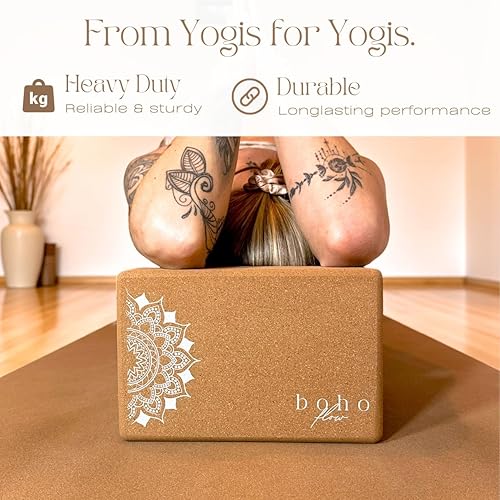 Miniatura 5 de Bloque de corcho para yoga, paquete de 2 con correa y bolsa, ladrillos de corcho ecológicos de primera calidad de 9 x 6 x 3 pulgadas, accesorios de