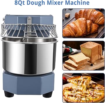 Commercial Dough Mixer 8Qt, 450W Dual Rotating Dough Kneading Machine with Stainless Steel Bowl, Security Shield & Timer, Heavy-Duty Commercial Stand Mixer for Bakeries Pizzeria