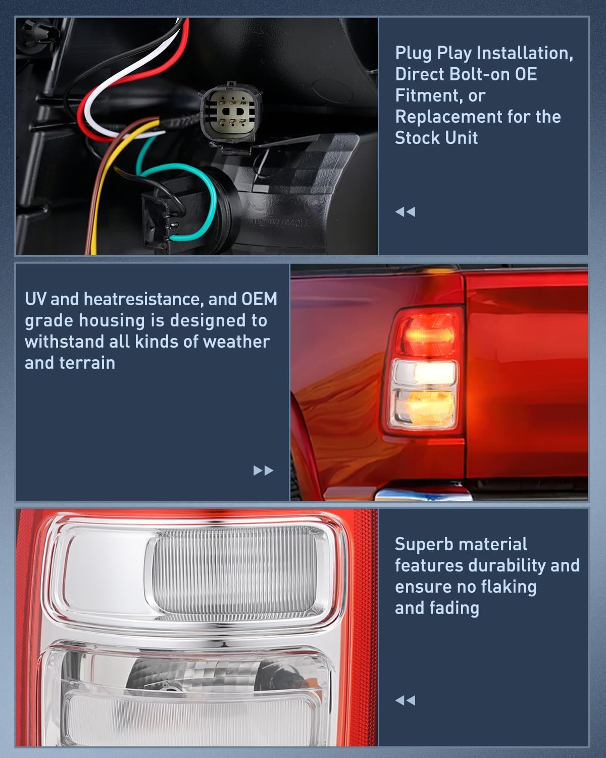 Nilight Taillight Assembly Compatible with 2019 2020 2021 2022 2023 Dodge Ram 2500 2019-2023 Dodge Ram 3500 Red Bezel Tail Light OE Style Rear Lamp Replacement Driver Side