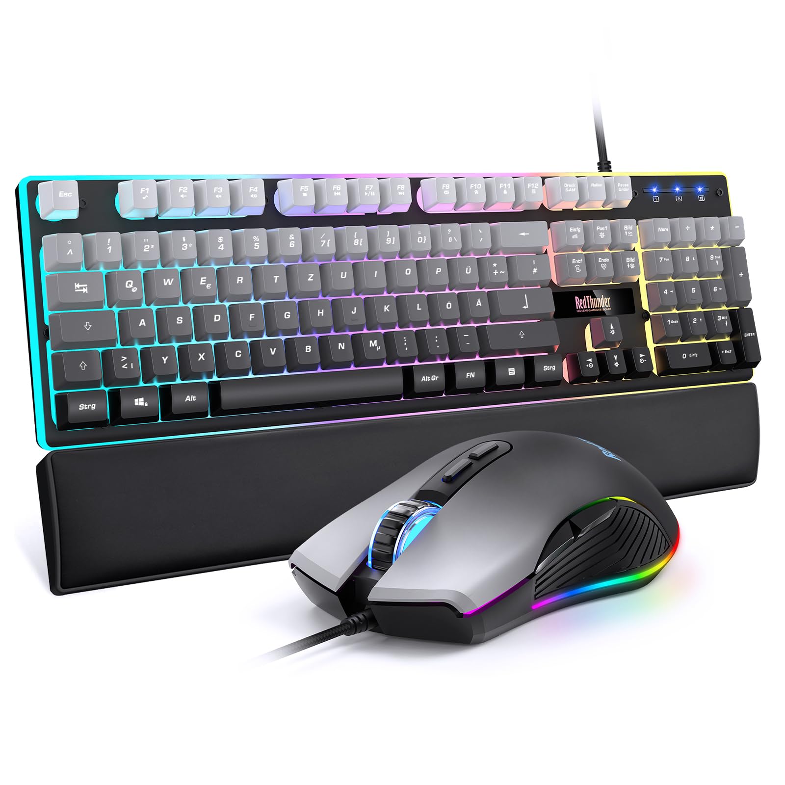 RedThunder K10 - Set tastiera e mouse da gioco (grigio gradiente)