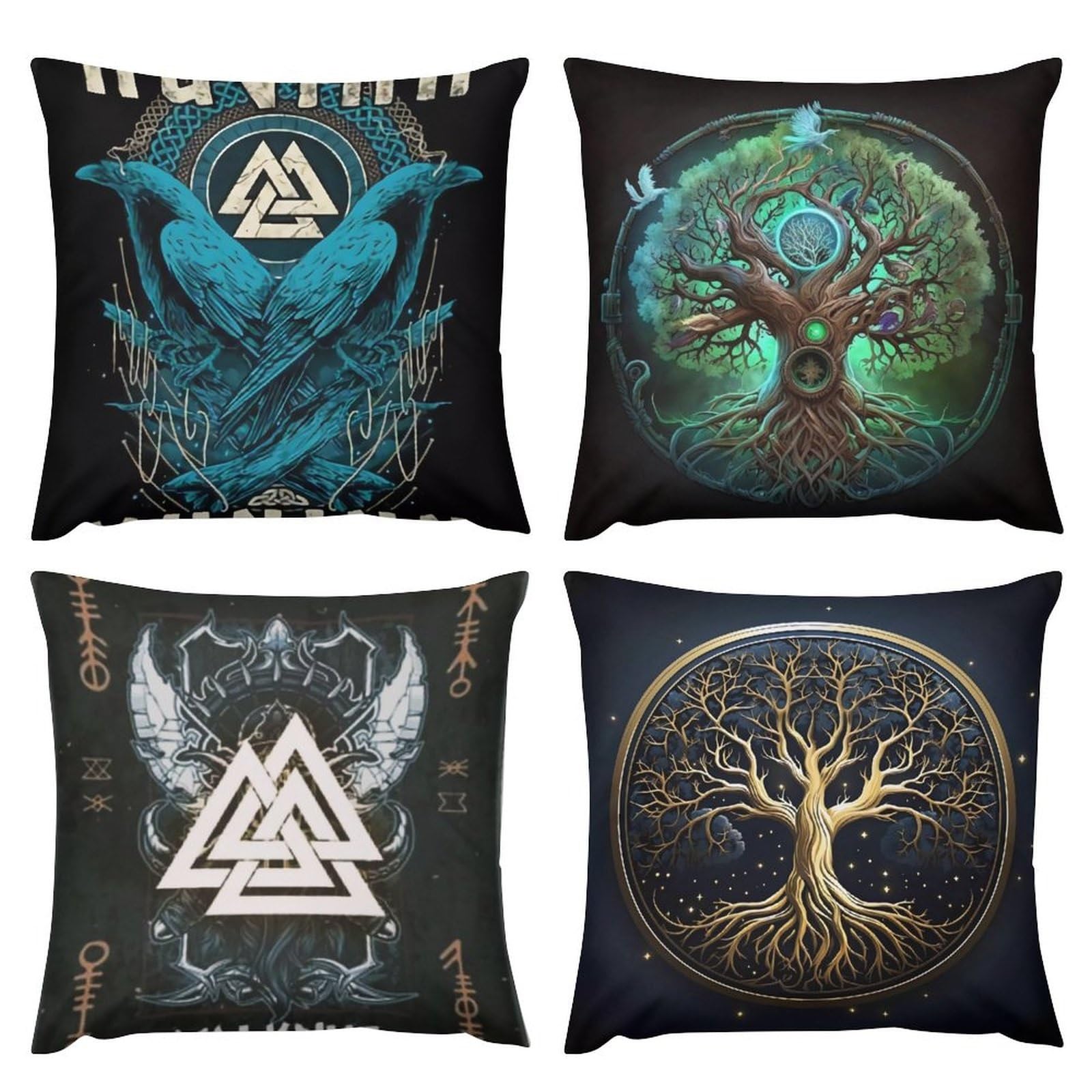 Taie d'oreiller décorative maison boussole runique et coussin viking