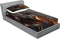 Vista 156 de Lunarable Grey Fitted Sheet & Pillow Sham Set, Pattern with Random Footprints Paw Traces Pet Legs Friendly Cats and Dogs, Decorative Printed 3 Piece