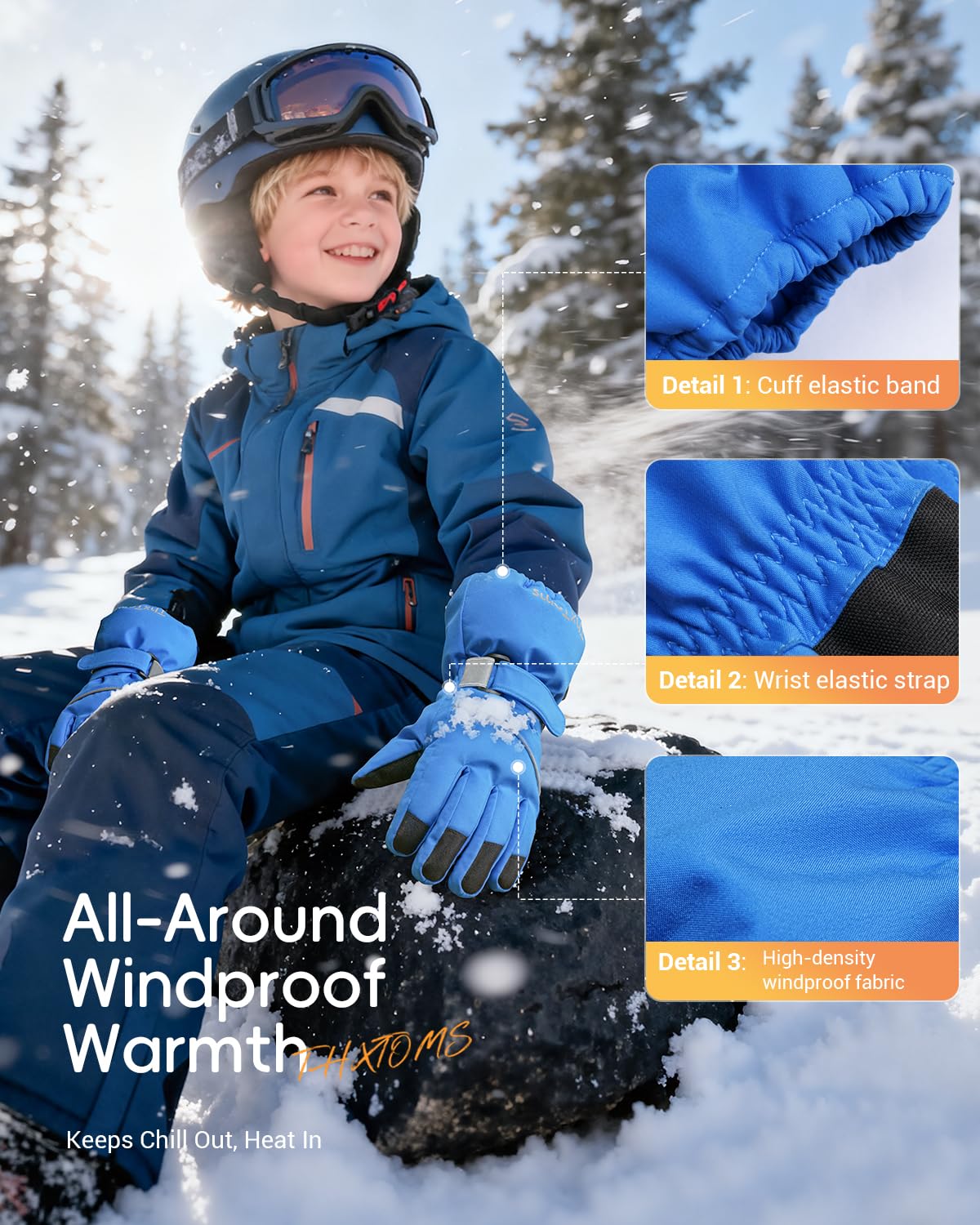 ThxToms Enfants Gants de Ski Hiver | Coupe-Vent, imperméables et Chauds | Gants résistants au Froid épaissis en Tissu Oxford -15℃ | Vélos de Sport d'extérieur | Garçons et Filles de 4 à 13 Ans