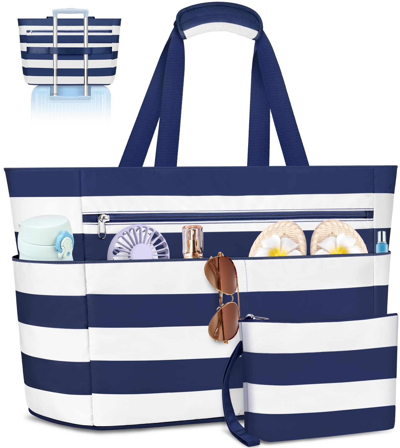 Sac de Plage Femme Imperméable, Grand Sacs Plage XXL avec Fermeture Éclair, Ete Sac de Voyage, Anti Sable Sacs de Piscine, Sac Cabas Tote Bag pour Travail Voyages Shopping 55L