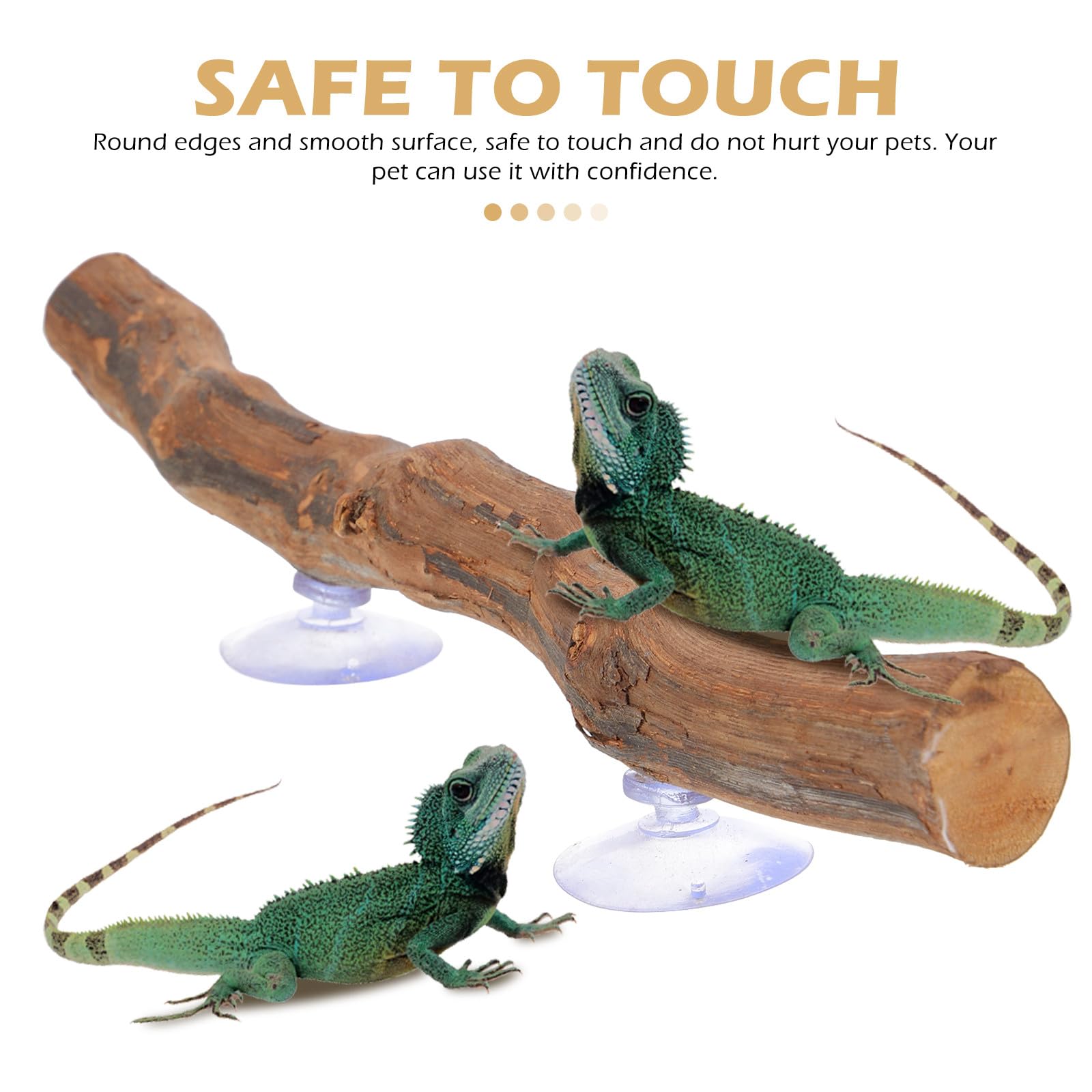 Ciieeo Rama de Madera Juguete de Escalada Seguro y Redondo para Reptiles Ventosa para Dragón Barbudo y Reptiles en Terrarios