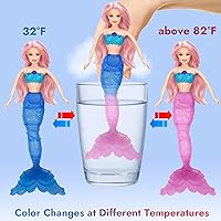 Vista 2 de BETTINA Muñeca mágica de sirena que cambia de color, juguete de princesa sirena con caballito de mar y accesorios para muñecas, cabello rosa