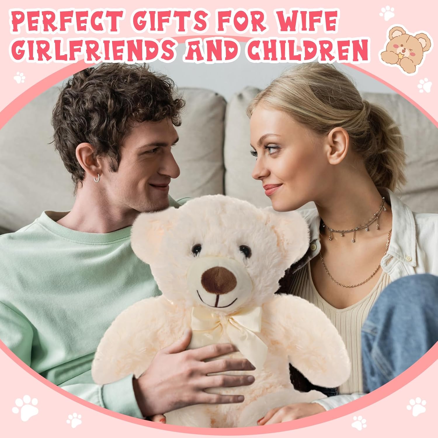 Libima 5 Pack 14 Bears Stuffed Animals with Voice Recorder Set 30 Seconds Voice Sound Recorder Module Plush Bear Cute Stuffed Animal Plush Toys with Zipper Sound Box Recordable Heart (Beige)