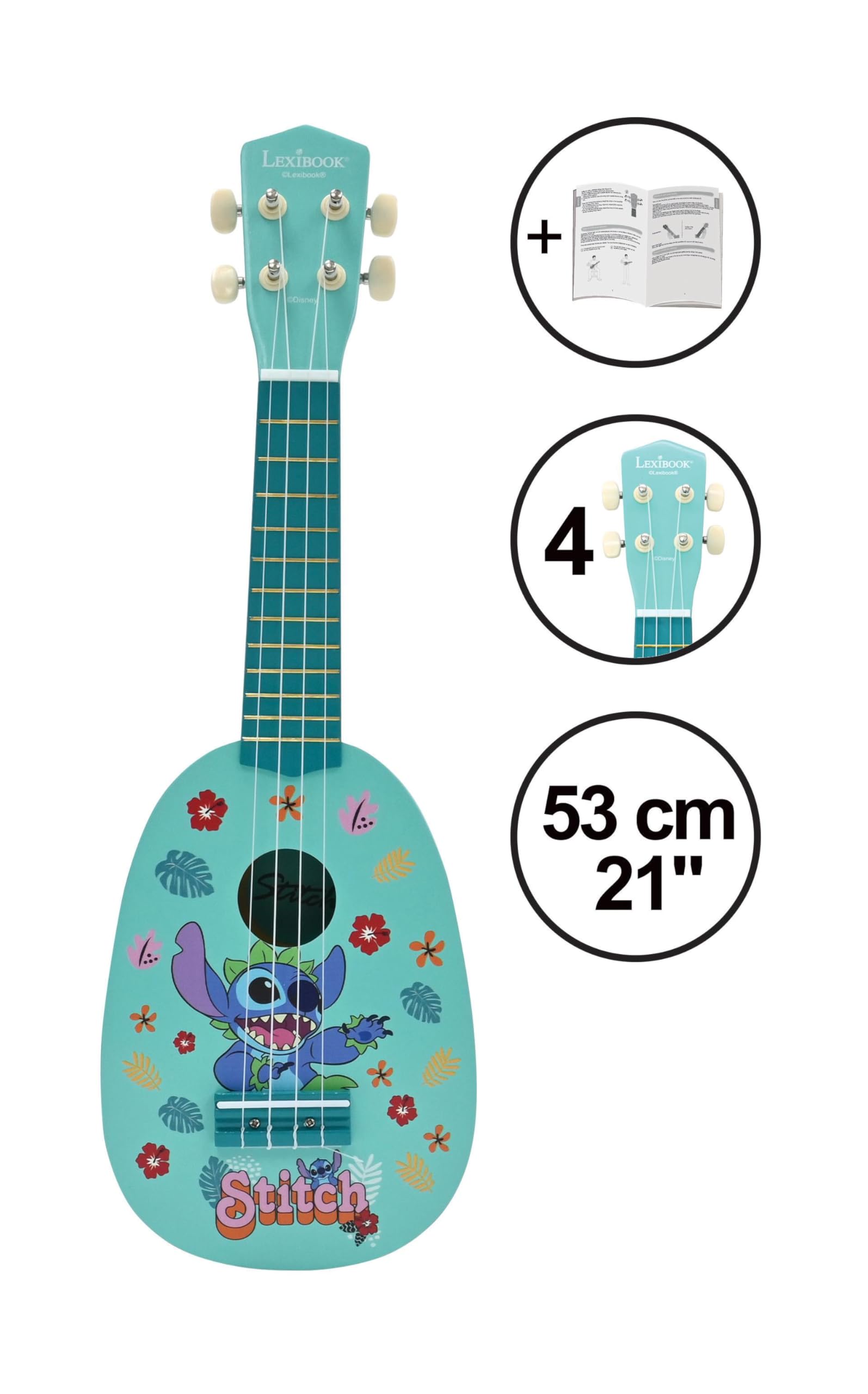 Lexibook, Disney Stitch, My first wooden ukulele, 4 nylon strings, 53 cm, guide included, Blue, K230DLXB, 3/4 size - Image 2