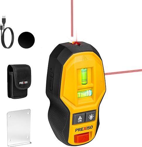PREXISO 2-in-1 Rechargeable Cross Line Laser Level & Magnetic Nail Detector | Compact Line Lasers with LED Bubble Vials for Accurate Marking for Hanging Frames & Pictures Non-Electronic Stud Finder
