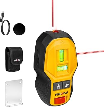 PREXISO 2-in-1 Rechargeable Cross Line Laser Level with Magnetic Stud Finder, Compact Line Lasers...
