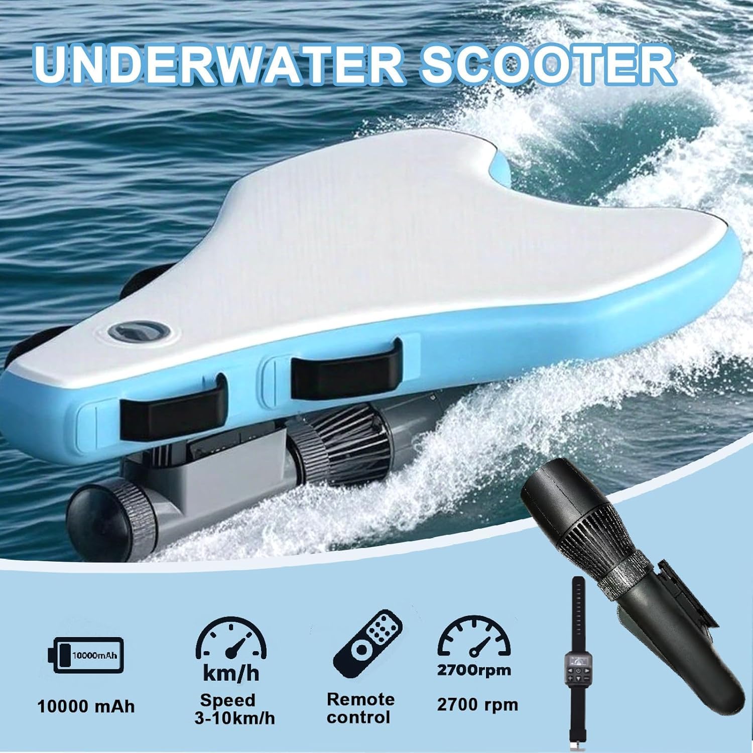 Elektrischer Unterwasser-Scooter und Bodyboard zum Schnorcheln, Tauchen und Wasseraktivitäten, 500-W-Motor, 40-130 Minuten Dauereinsatz