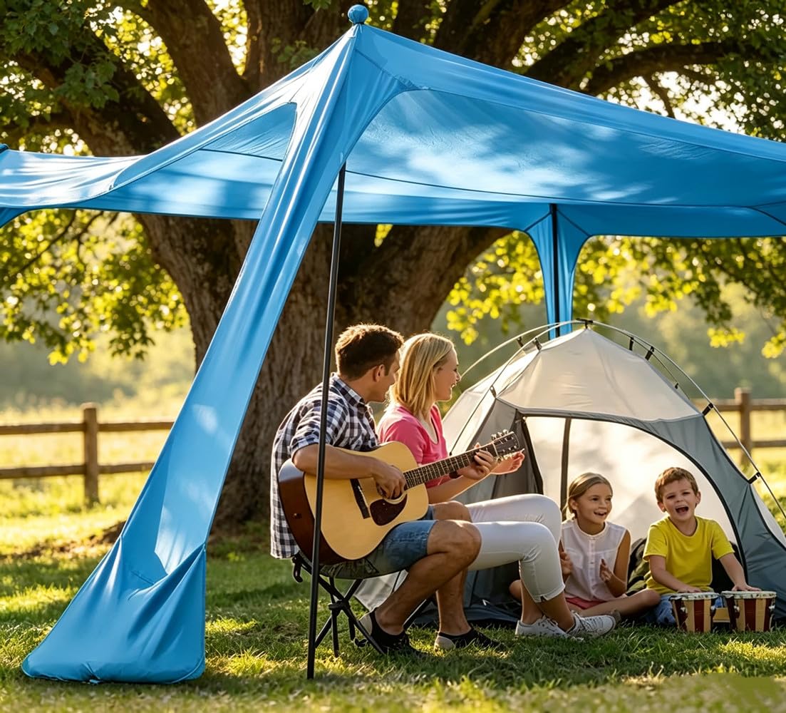 Plażowa markiza namiotowa 10 x 10 FT plażowy filtr przeciwsłoneczny anty-UV przenośny parasol dla 5-8 osób (niebieski-XL)