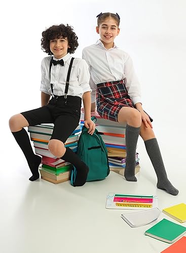 Miniatura 6 de Hugh Ugoli 3 Pairs Silky Soft Premium Bamboo Socks for Girls, Boys, Kids, Absorb Sweat, Knee High Long Dress School Uniform