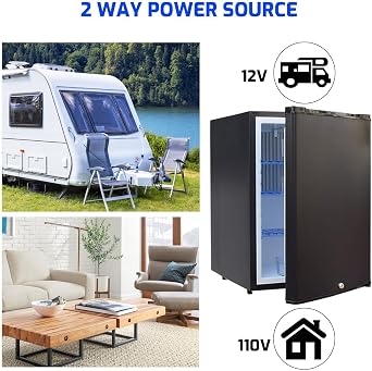 Smad 12V RV Refrigerator 1.7 cu.ft, Compact Refrigerator 12V / 110V, Mini Fridge with Lock, Quiet Reversible Door Semi Truck Refrigerator for RV, Truck, Camping, Boat Use