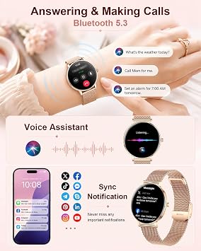 Smart Watches for Women,1.32'' AMOLED Ultra-Thin Smart Watch with Bluetooth Make/Answer Call,Heart Rate/SpO2/Sleep Tracker,120+ Sport Modes IP68 Fitness Watch Android/iOS Compatible,4 Straps,Rose Gold