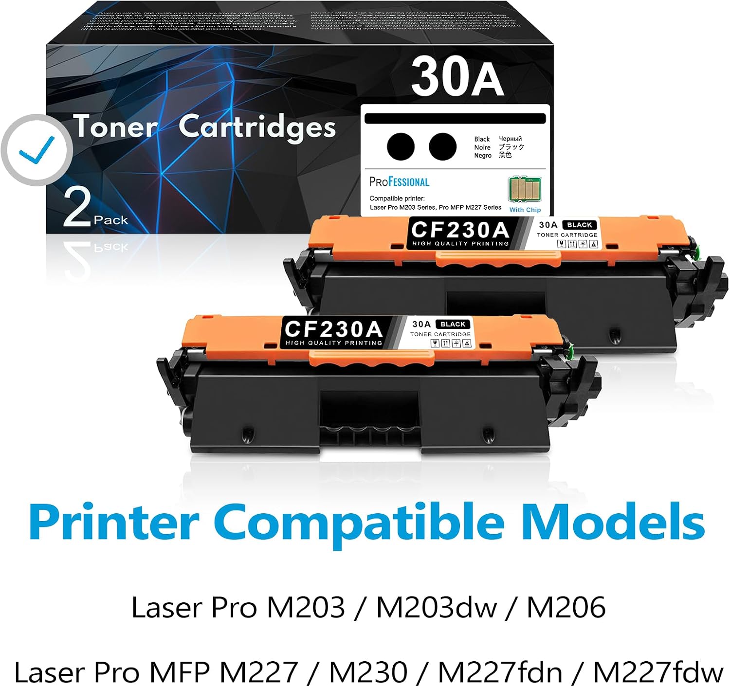 30A Black Toner Cartridge CF230A 2-Pack | CF230A-2PK 30A Black Ink Replacement for HP 30A Toner CF230AD Remanufactured Compatible with Laser Pro MFP M227fdn, M227fdw Printer Ink | CF230A Two Pack