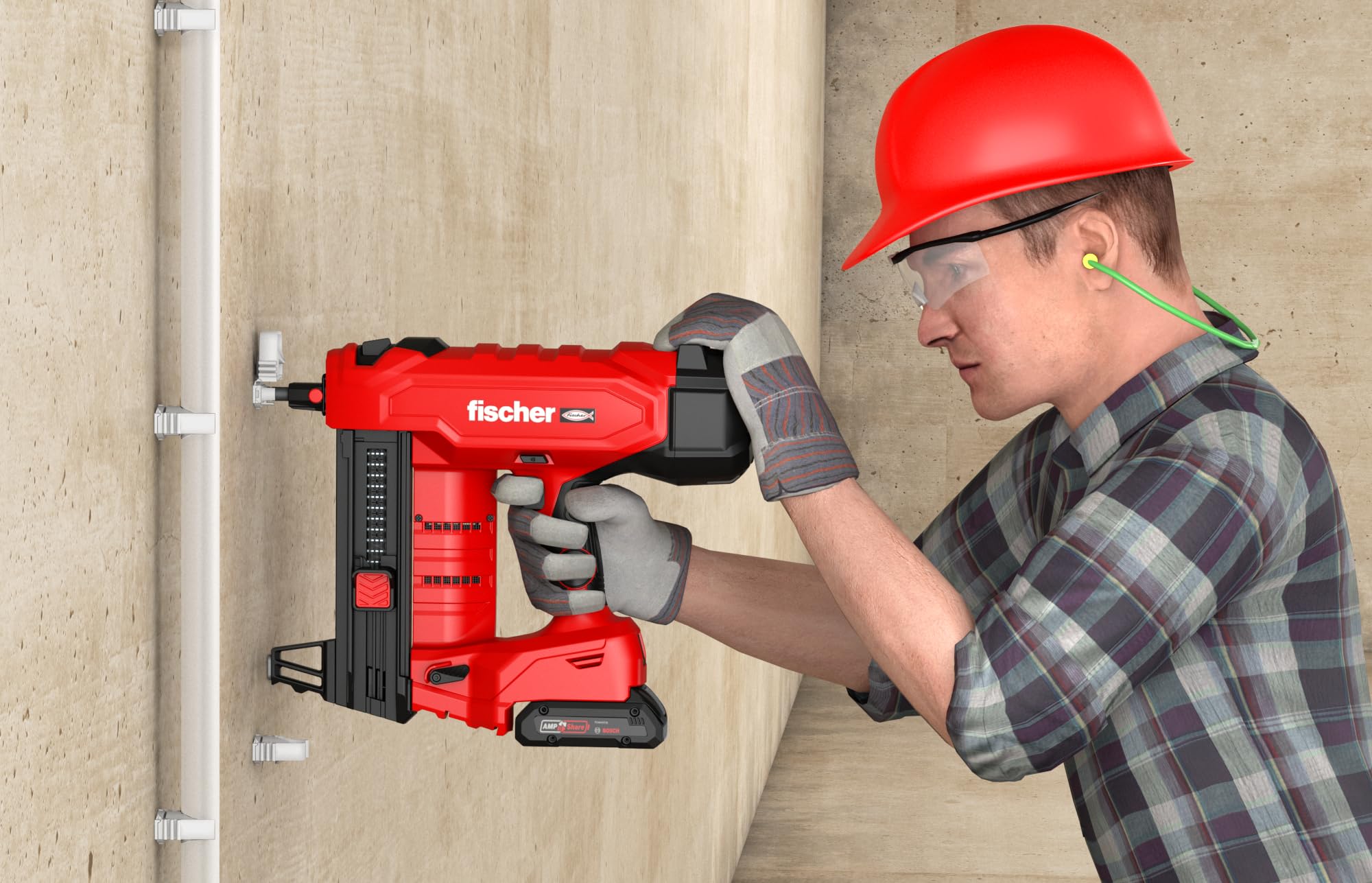 fischer Set di chiodi per calcestruzzo a batteria FXC 85, senza gas, AMPShare Alliance, con regolazione della profondità, per 500 chiodi per carica, con 2 batterie Bosch ProCore da 18 V e caricatore