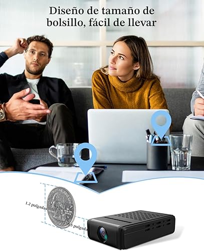 Vista 2 de Mini cámara de seguridad, cámara de niñera con lente giratoria de 180°, almacenamiento gratuito en la nube y SD, vigilancia inalámbrica WiFi 4K, sin