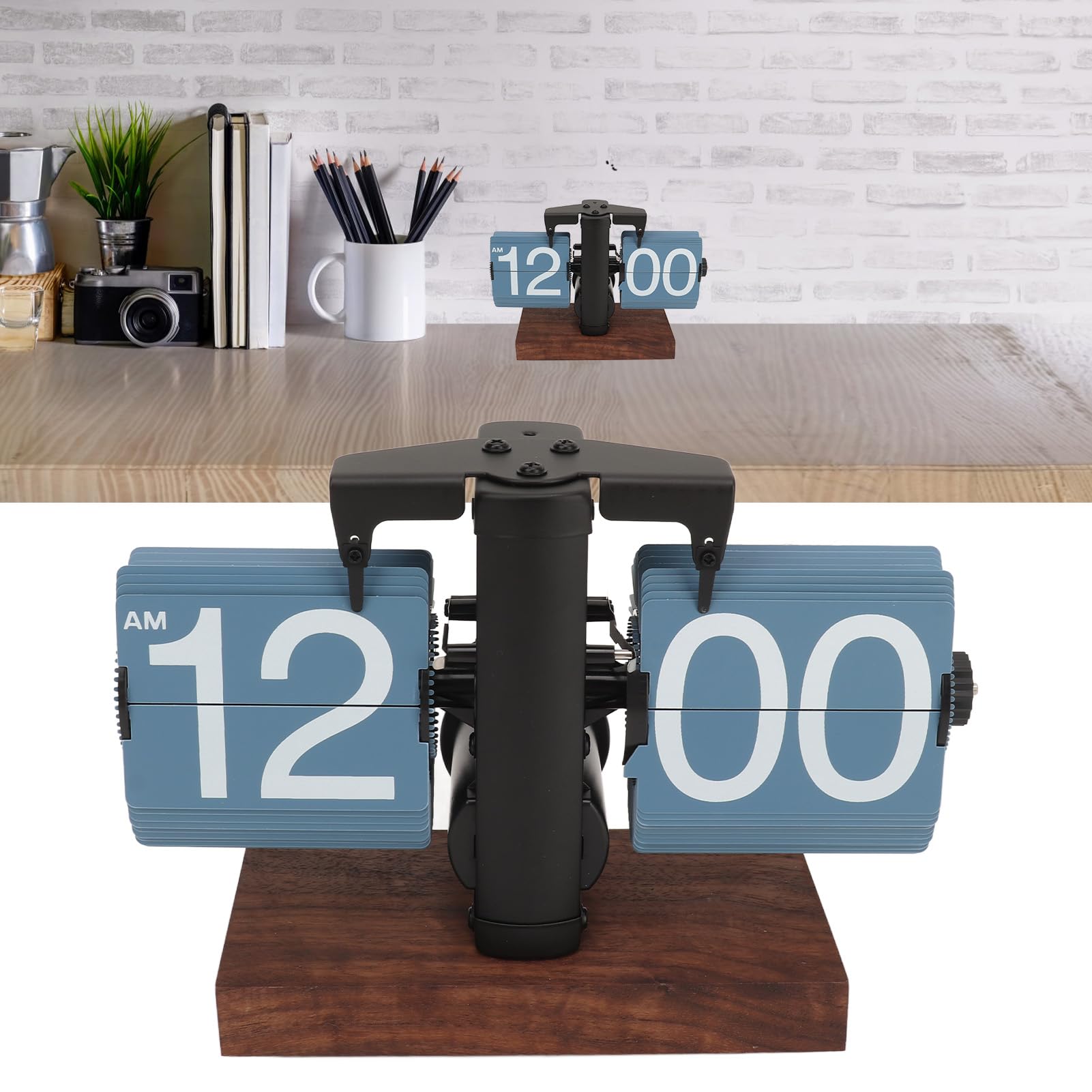 Duokon Reloj Abatible, Automático Retro, Gran Número, Reloj Abatible Digital con Pilas para Decoración de Oficina, Hogar, Escuela, Hotel y Cafetería (Blue)