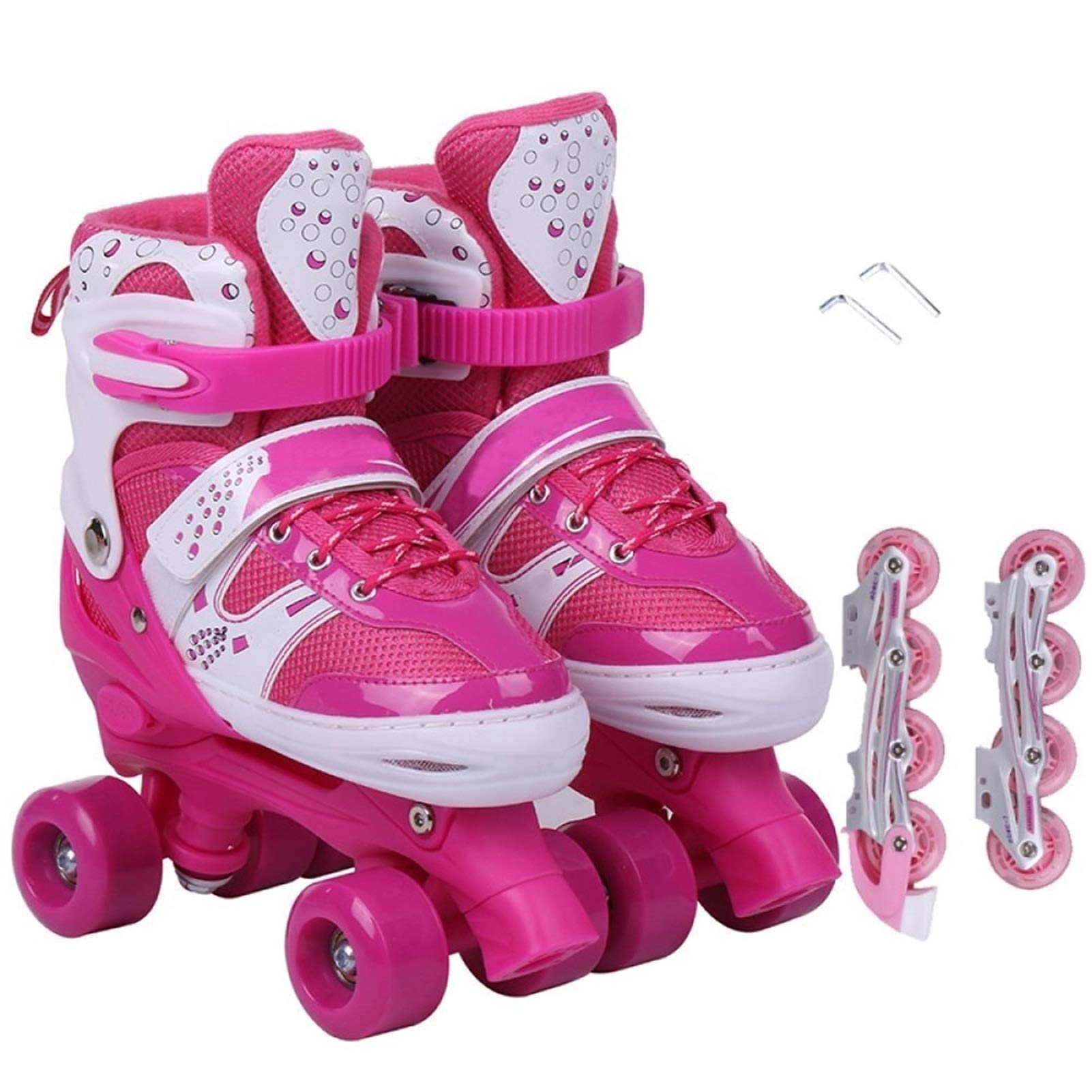 mfw@wewe Roller Skates Adjustable Kids Training Single Row Double Row Two in One Triple Lock Mesh Breathable Rollerblades for Beginners Toddlers Children Boys Girls Inline Skates