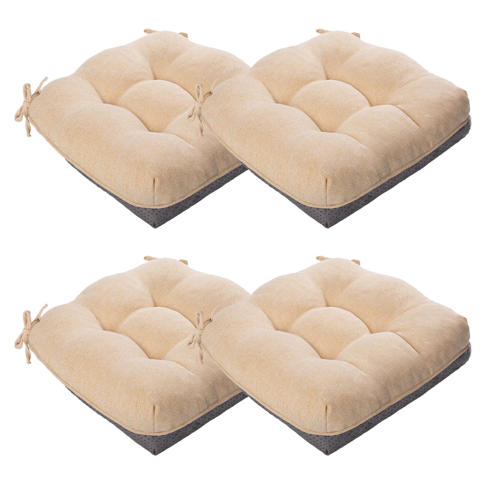 MAGIC ELEPHANT Chair Cushions for Dining Chair, Shredded Memory Foam Kitchen Chair Cushions Set of 4, Non-Slip Thick Dinning Room Chair Pads Seat Cushions, 15.5" x 15.5" x 4" (Beige)