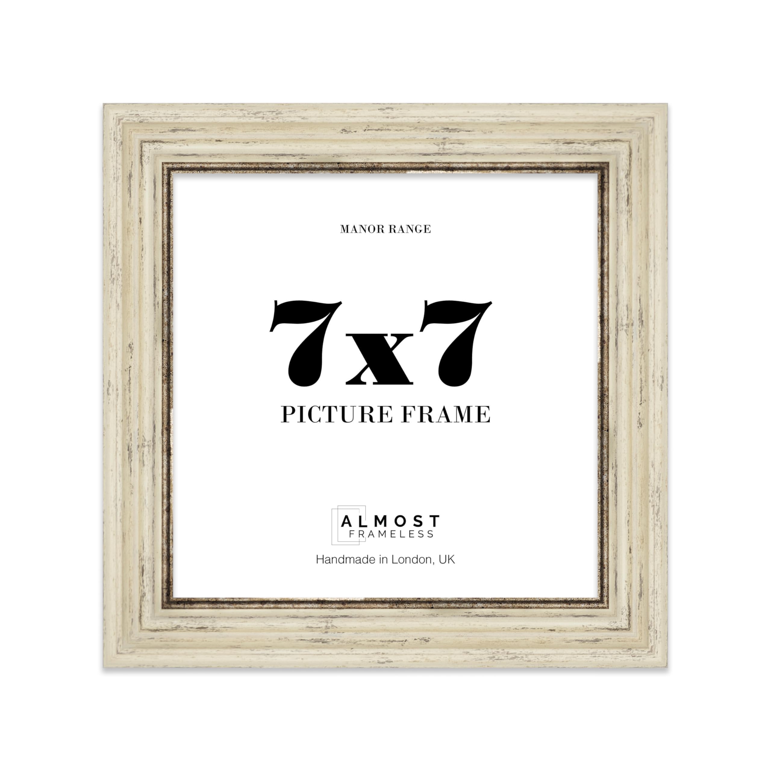 7x7 Picture Frame, Display 7x7 Pictures (17.8 x 17.8cm) - Distressed Cream Rich-toned 42mm Edge Room Decor - 1 Pack