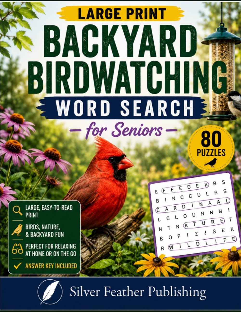 Backyard Birdwatching Word Search for Seniors: 80 Large Print Puzzles on Eastern & Central Feeders, Songbirds & Garden Birds