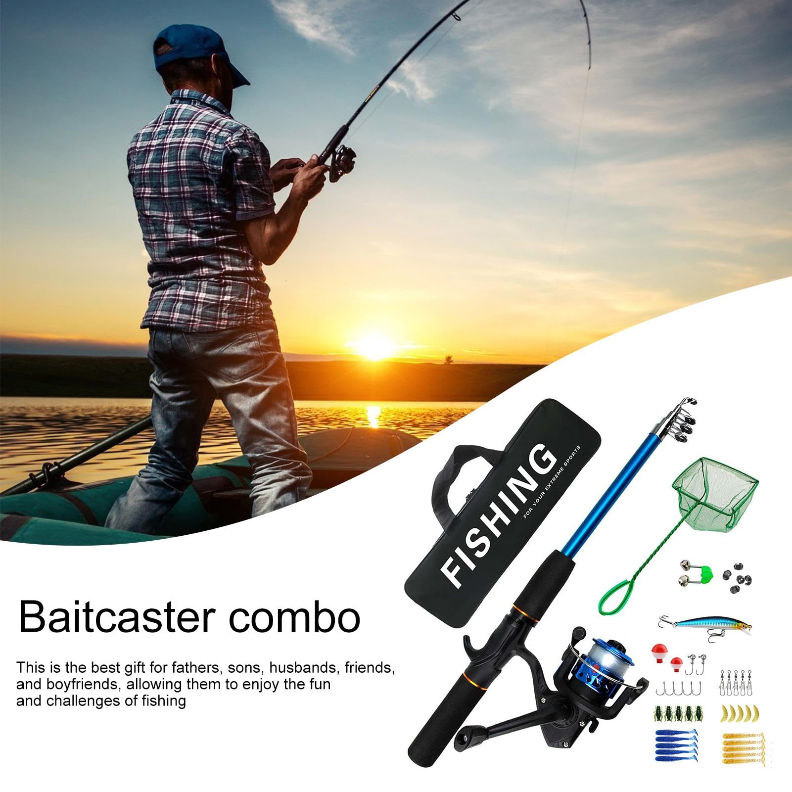 Combo canna da pesca e mulinello,Combo da pesca - Kit completo combo bobina | Mulinelli da spinning, canna da pesca telescopica, borsa da pesca, portatile per acqua salata, acqua, viaggi