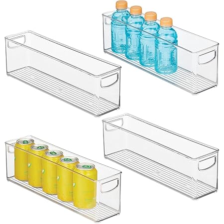 mDesign Plastic Kitchen Organizer - Storage Holder Bin with Handles for Pantry, Cupboard, Cabinet, Fridge/Freezer, Shelves, and Counter - Holds Canned Food, Snacks - Ligne Collection - 4 Pack - Clear