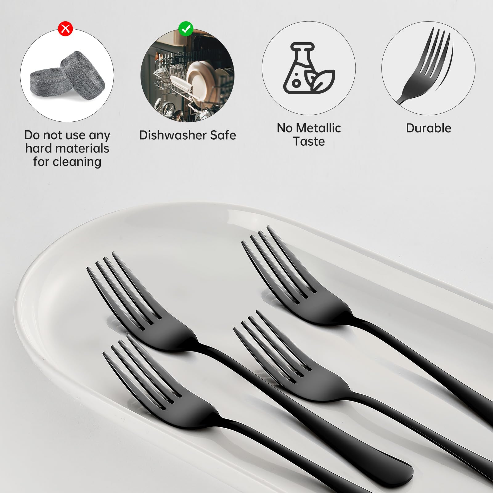 Salad forks stainless steel 12pcs 6.8inch black silverware Mirror Polished — Amazon image 2