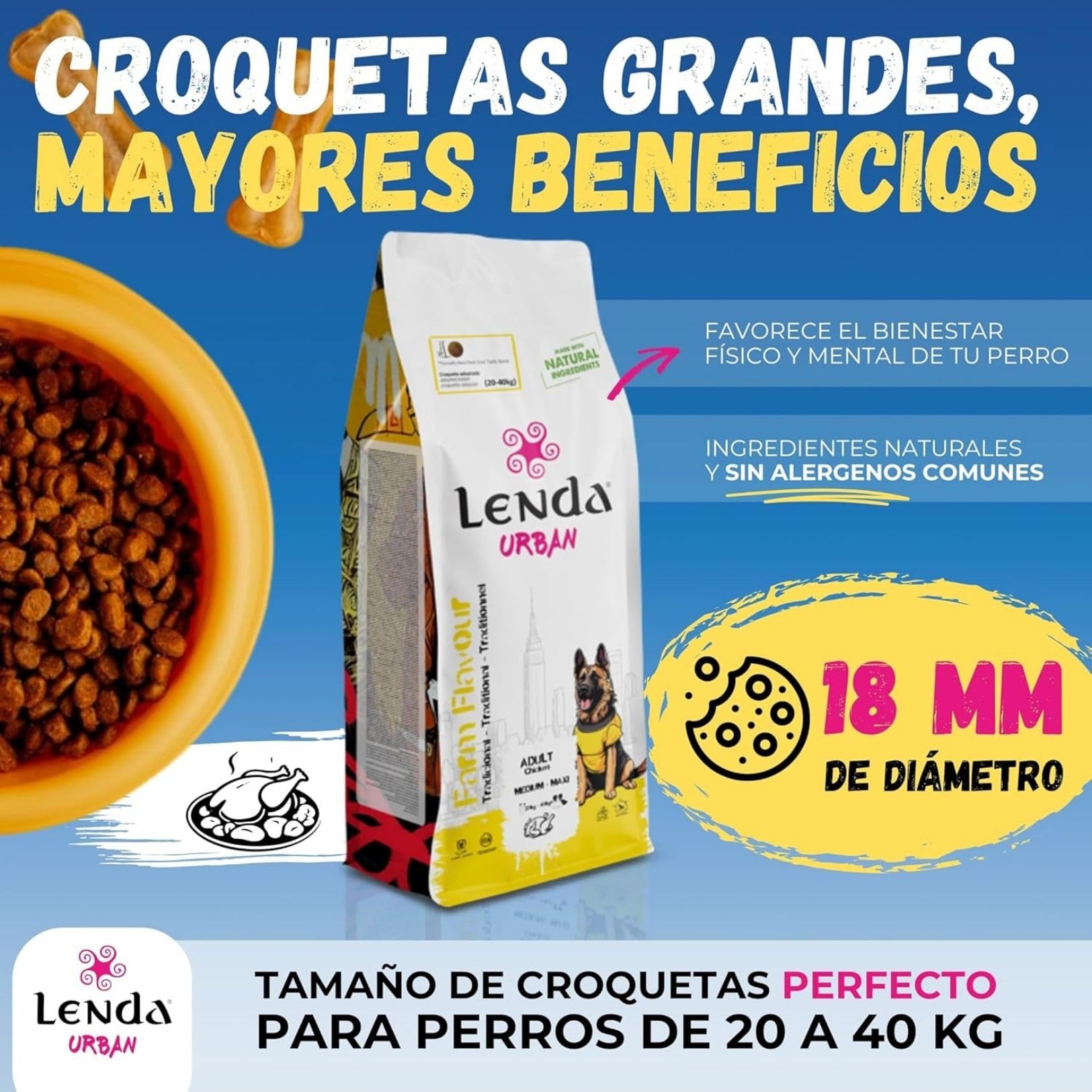 Lenda Urban Farm Flavour 15 kg Pollo - Pienso para Perros Razas Grandes y Gigantes - Comida para Perros para Articulaciones Fuertes con Condroprotectores Glucosamina Condroitina y Aceite de Pescado
