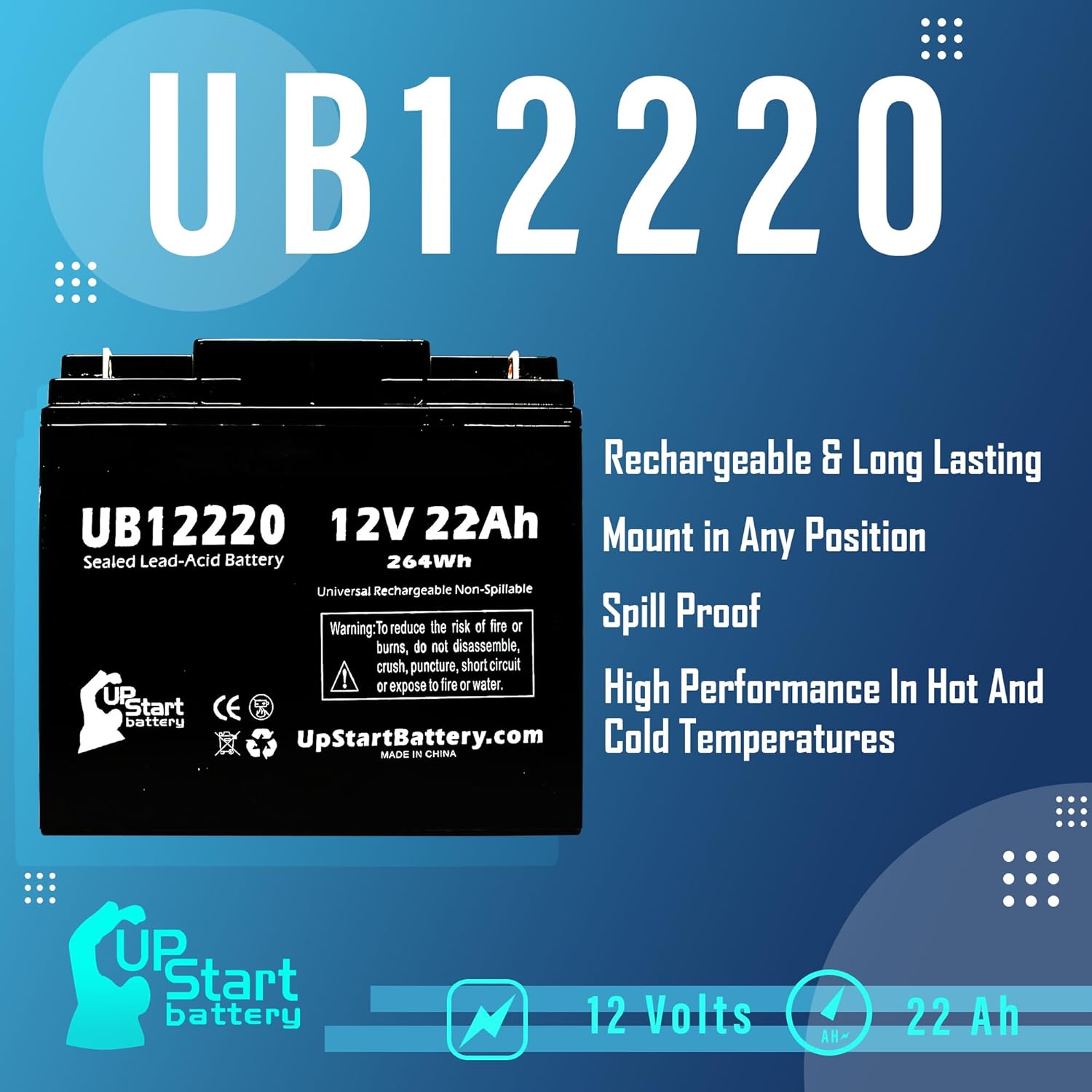 Sears Craftsman Diehard Portable Power 1150 Battery - Replacement UB12220 Universal Sealed Lead Acid Battery (12V, 22Ah, 22000mAh, T4 Terminal, AGM, SLA) - Compatible with Sears Craftsman Diehard Port