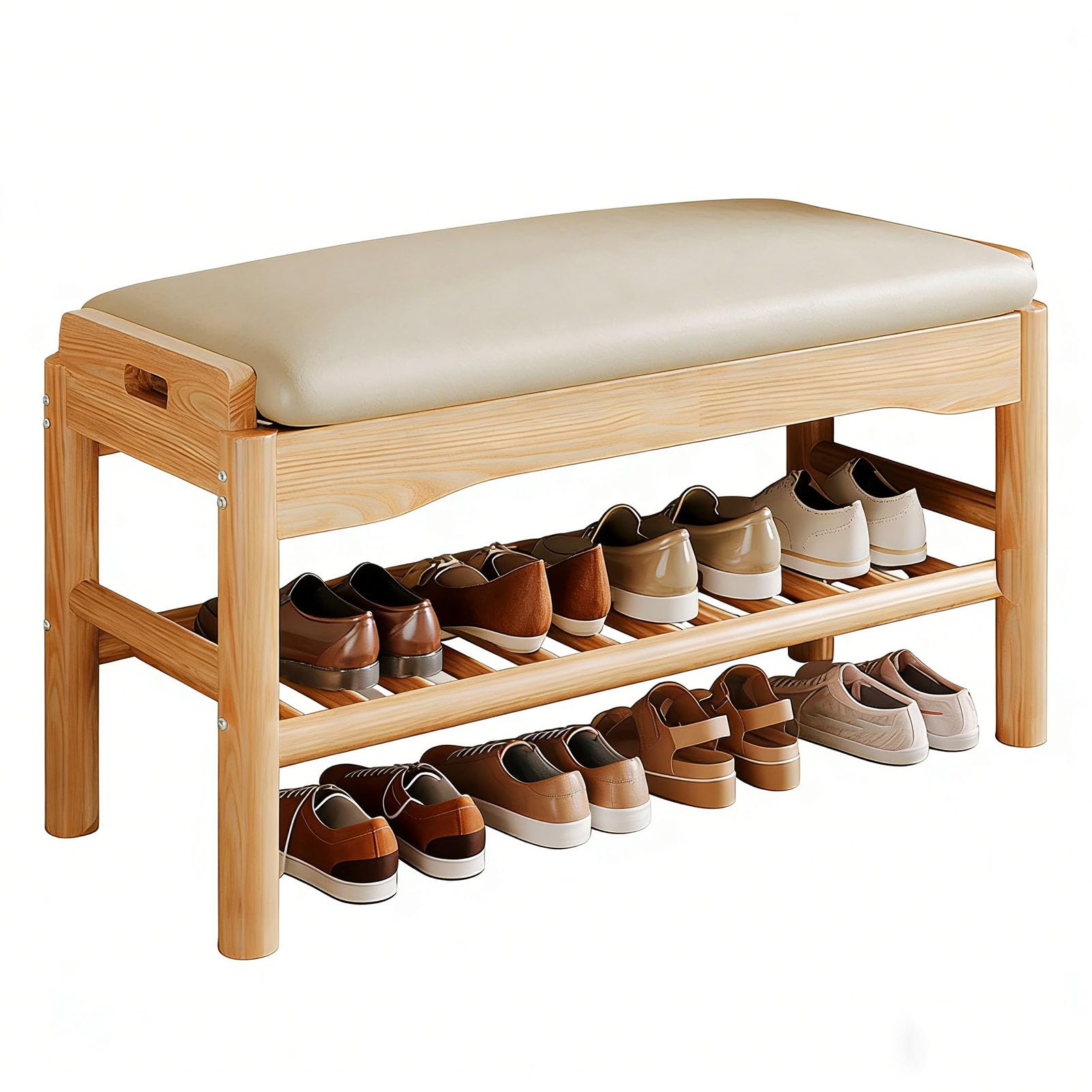 WJFTODAY Modern Wooden Shoe Bench Narrow Entryway Shoe Storage Solid Wood Shoe Rack Stool Compact Shoe Changing Seat for Bedroom or Hallway Natural Finish 60cm