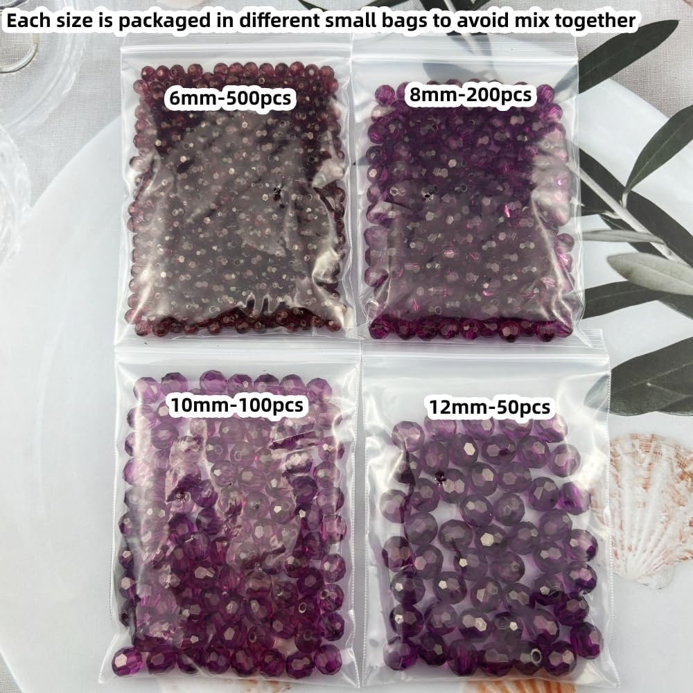 850pcs Acrylic Round Faceted Beads 6mm 8mm 10mm 12mm Faceted Round Spacer Beads for Bracelets Necklace Earring DIY Jewelry Making Craft(Dark Purple) - Image 3