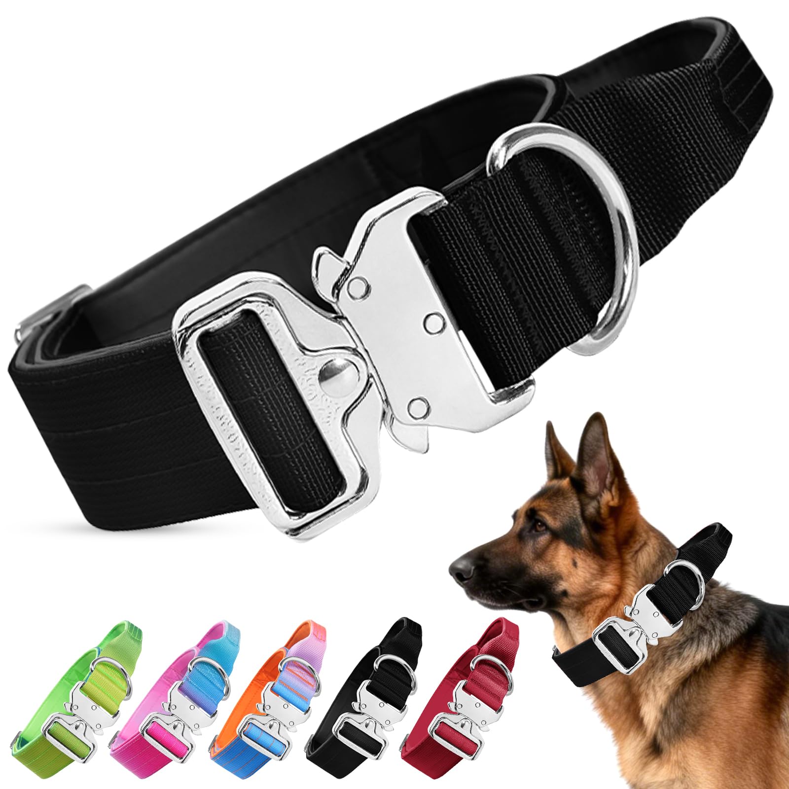 Ledeak Tactical Dog Collar with Control Handle, Heavy Duty Wide Thick Dog Collar for Medium Large Dogs, Military Nylon Adjustable Strong Pet Collars with Quick Release Metal Buckle (Black, L)