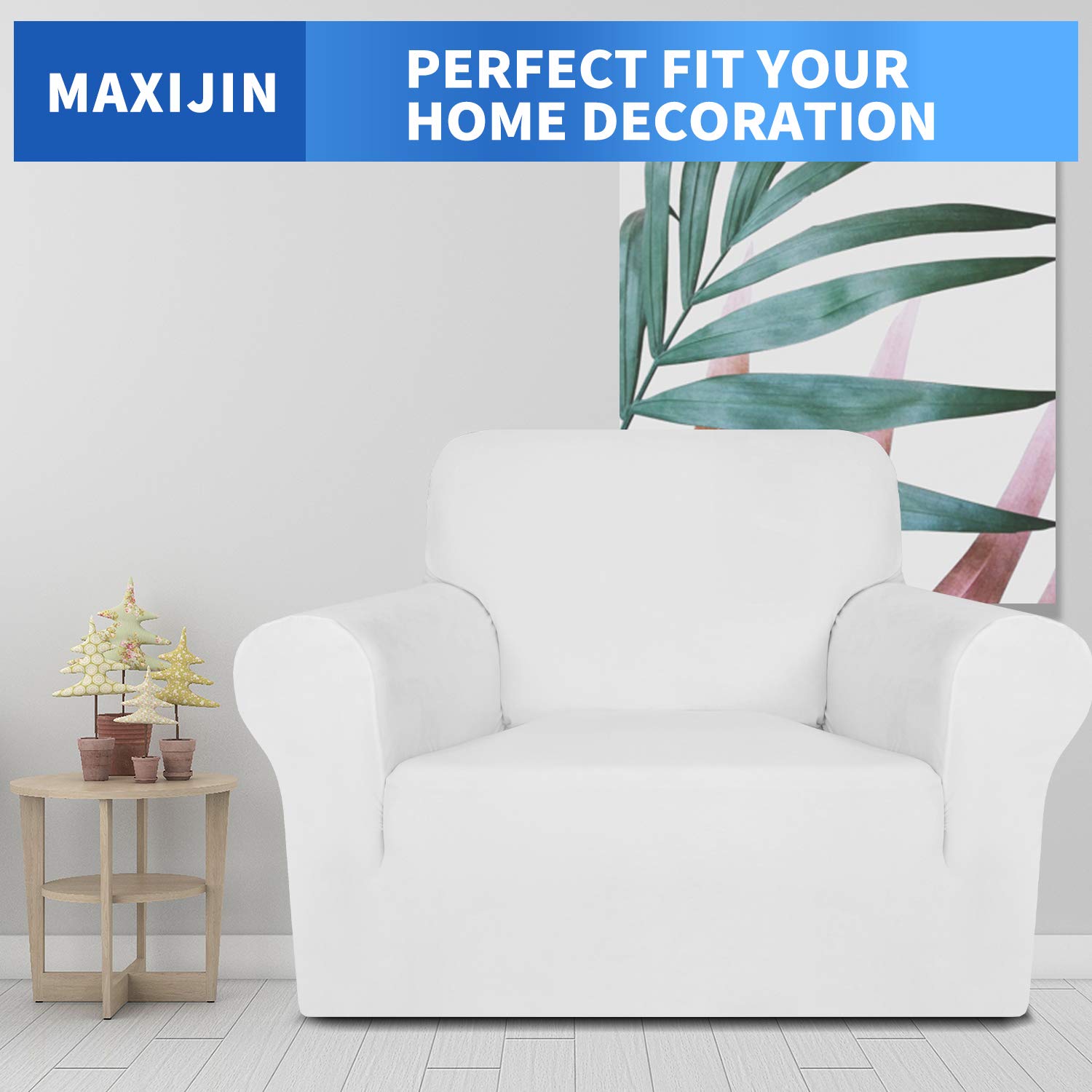 MAXIJIN Coprisedili in velluto spesso per poltrone Copridivano elasticizzato 1 posto Cani Gatto Pet Soggiorno Coprisedile 1 pezzo Fodera per sedia con braccioli (1 posto, Velluto Bianca)