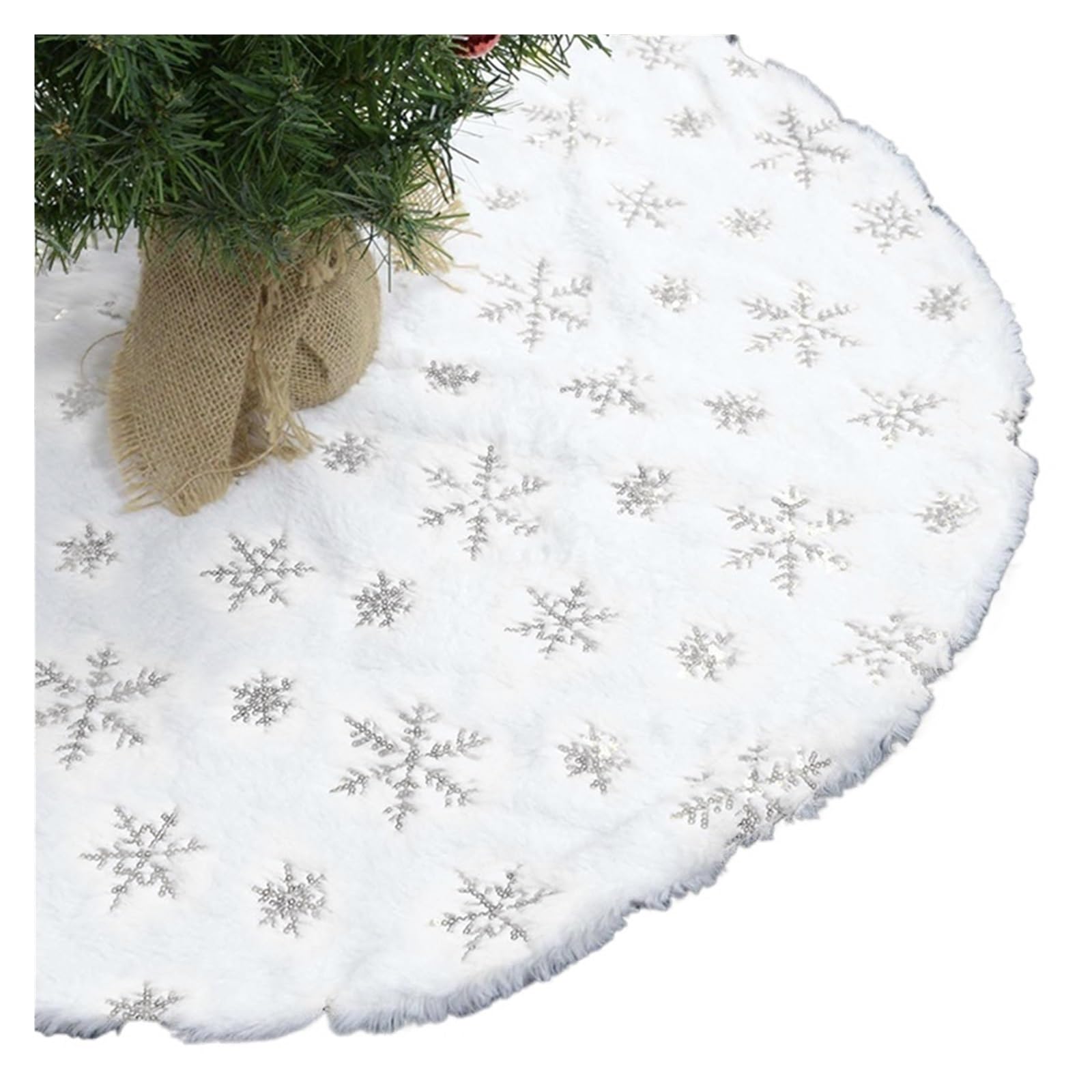 tappeto albero di natale Tappeto for albero di Natale, bianco, in pelliccia sintetica, con fodera, decorazione natalizia for la casa(Silver,90cm)
