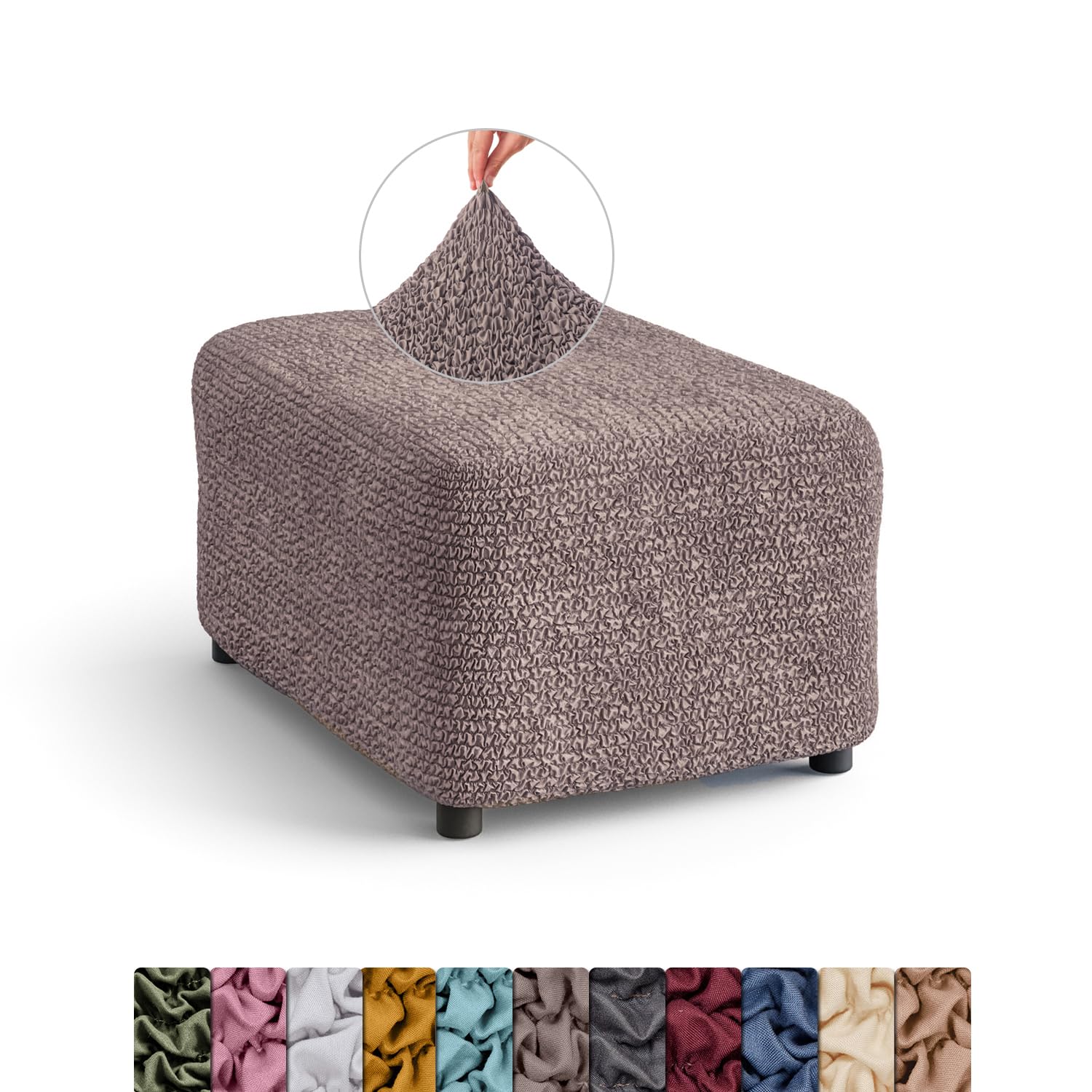 Menotti Footstool Ottoman Foot Rest Slip Cover for Sofa and Armchair Stretch Elastic Fabric Protector - Microfibra - Choco (Footstool)