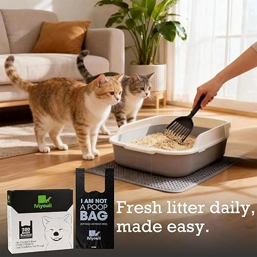 Miniatura 6 de Miyouli 300 bolsas de basura biodegradables de color negro extra grueso para excrementos de mascotas con asas para perros con aroma al viento del